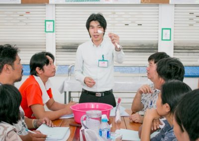 Asst.Prof. Piyanath Petchjhan and the crew were introducing the vegetables washing technique with ba