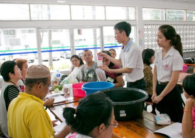 Asst.Prof. Piyanath Petchjhan and the crew were introducing the vegetables washing technique with ba
