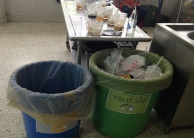 Trash segregation bin in the cafeteria.